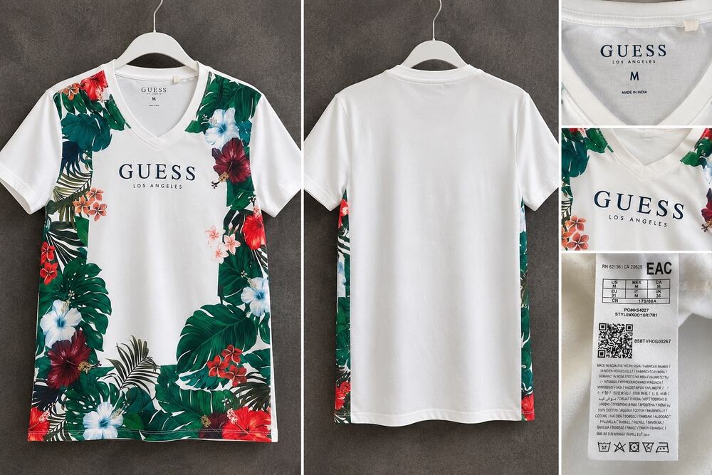 GUESS Los Angeles Men’s Floral Tropical V-Neck T-Shirt White Size M